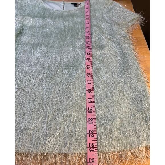 VTG 00s Eyelash Fringe Textured Tee Shirt Blouse Top Sz 6 Petite Mint Green Fun - Picture 5 of 8